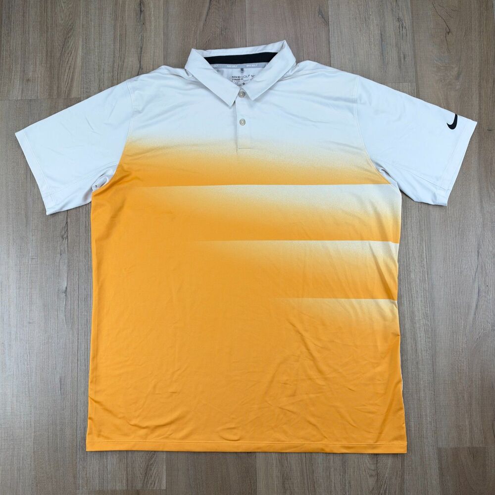 Nike Golf Men's XL White and Gold Design Polo Dri-Fit Golf Shirt